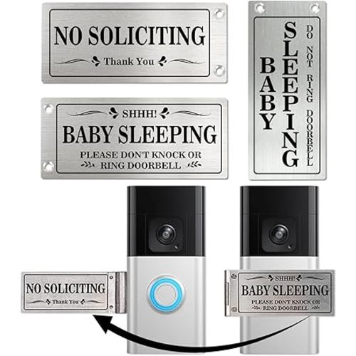 Do Not Disturb Sign for Doorbell – Rotatable No Soliciting Doorbell Cover. Metal sign for front door/house. Easy to install. Great gift for dog owners and exhausted moms with sleeping babies (Silver, BABY SLEEPING)