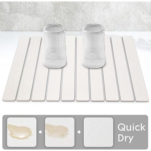 Large Stone Dish Drying Mats for Kitchen Counter, 24"(L)×16"(W), Quick Drying Collapsible Dish Drying Mat, Absorbent Eco-Friendly Diatomaceous Earth Mats for Dishes Bottles, Match Any Countertop