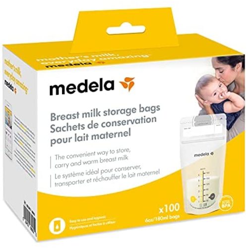 Medela Breast Milk Storage Bags, 100 Count, Ready to Use Breastmilk Bags for Breastfeeding, Self Standing Bag, Space Saving Flat Profile, Hygienically Pre-Sealed, 6 Ounce