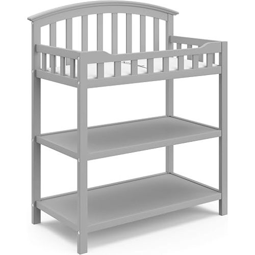 Graco Changing Table with Water-Resistant Change Pad and Safety Strap, Pebble Gray, Multi Storage Nursery Changing Table for Infants or Babies