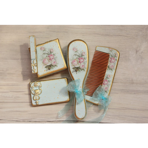 Baby Boy Hairbrush Comb Box and Magnets, Shower Party Set, Blue and Gold Gift Set, Christening Gift set, Newborn Gift Set