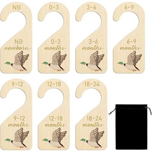 R HORSE 3D Wooden Baby Closet Dividers - 8Pcs Mallard Duck Baby Closet Organizer, Double-Sided Newborn Clothes Size Hanger Dividers Nursery Decor Birthday Gift for Boys Girls, 0-24 Months