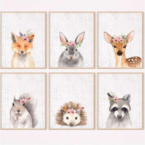 DREAM BIG PRINTABLES Woodland Animals Nursery Wall Art Prints (Set of 6) - Unframed - 8x10s | Farmhouse Boho Art - Great Baby Shower Gift - Unisex for Boys and Girls - Kids Bedroom Decor