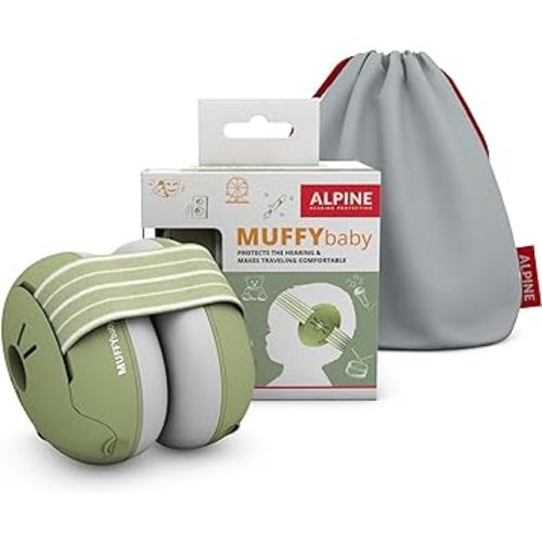 Alpine Muffy Baby Ear Protection for Babies and Toddlers up to 36 Months - CE & ANSI Certified - Noise Reduction Earmuffs - Comfortable Baby Headphones Against Hearing Damage & Improves Sleep - Green