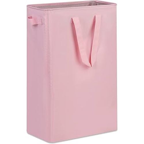 efluky Slim Laundry Basket, Narrow Laundry Hamper with Handles, Collapsible Dirty Clothes Hamper, Tall Laundry Bin for Laundry Room, Dorm and Bedroom, 19.8 Gallon (75L) Pink