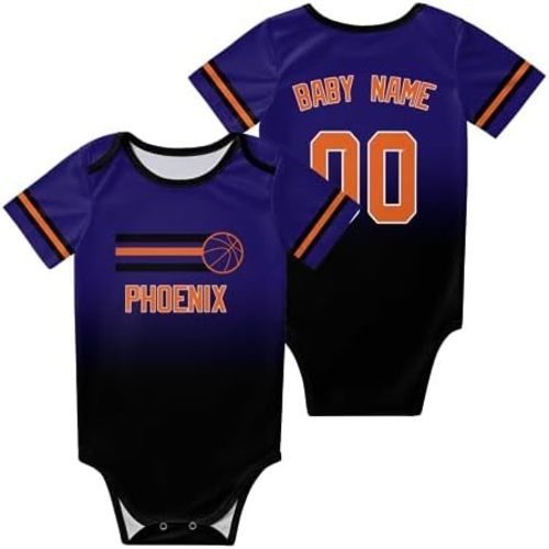 Custom Newborn Clothes,Baby Short Sleeve Basketball Clothes,City Gradient?Bodysuit,Personalized Baby Name Number