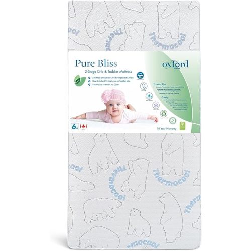 Oxford Baby Pure Bliss Dual Stage Baby Crib Mattress, Water Resistant, Green Guard Gold Certified
