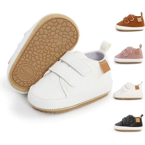 Meckior Toddler Baby Boys Girls High Tops Ankle Sneakers Soft Anti-Slip Sole PU Leather Moccasins Infant Newborn Prewalker First Walking Crib Shoes - 0-6 Months Infant - A11/White