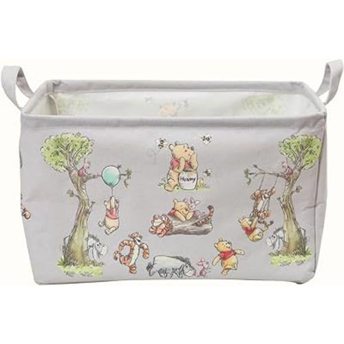 Winnie Storage Nursery Basket, Large Square Canvas Laundry Hamper With A Waterproof PE Coating, Foldable, Bathroom and Bedroom Set, Clothes ,Toys Bin, Baby Nursery Hamper Decor(Grey)