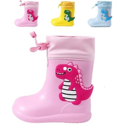 Drecage Kids Rain Boots Waterproof Lightweight EVA Rain Shoes for Toddler Girls Boys, with Elastic Cuff Ankle and Non-Slip Sole
