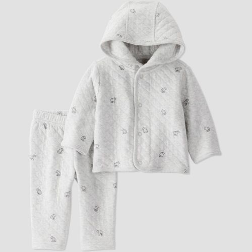 Little Planet By Carter's Organic Baby 2pc Quilted Hooded Set - Gray Newborn