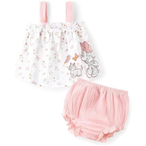 Disney Princess Baby Girl Clothes: Floral Sleeveless Ruffle Tunic Top & Bloomer Diaper Cover Set Newborn Summer Outfits