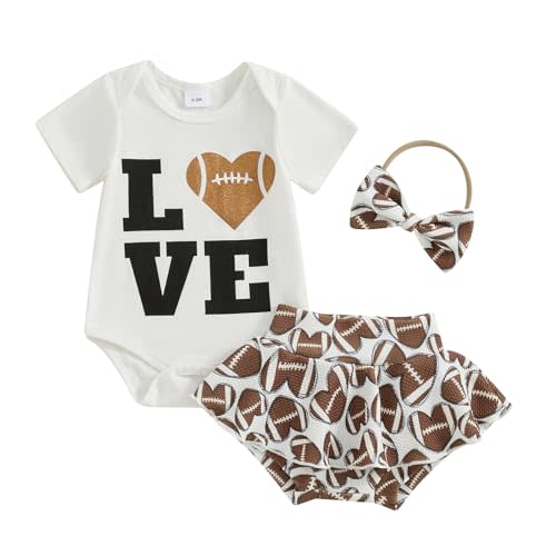 Amnnchya Newborn Baby Girl Clothes Love Football Short Sleeve Romper and Shorts Skirt Infant Set Cute Summer Outfit