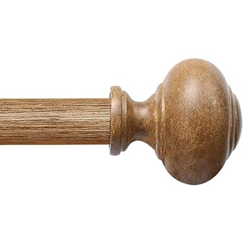 Wood Curtain Rods for Windows 48 to 84 Inch(4-7ft),1 Inch Heavy Duty Curtain Rods with Imitation Wood Grain Finials, Boho Adjustable Drapery Rod of Window Treatment