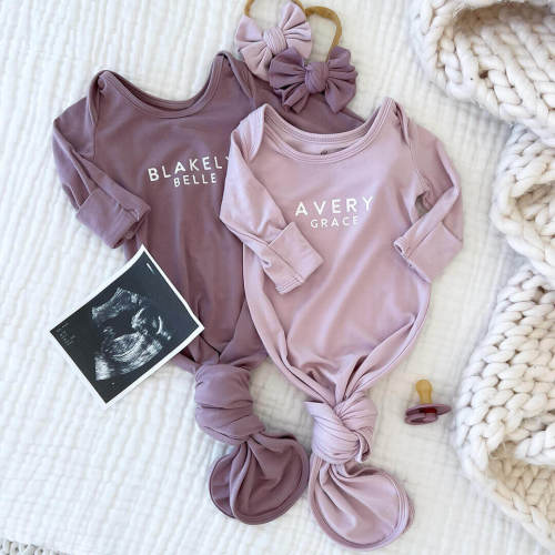 Personalized Bamboo Newborn Baby Knot Gown | Lovely Lilac - Block