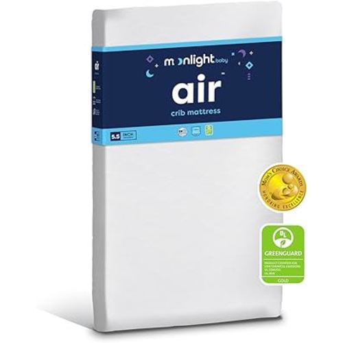 Moonlight Slumber Air Crib Mattress – Breathable, Washable, Dual-Sided Infant and Toddler Mattress with Open Core Design, Foam-Free, Hypoallergenic, 5.5", Standard Crib Size, Made in USA