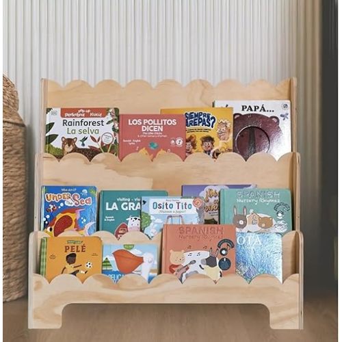 CAALMA Scalloped Book Shelf - Montessori Bookshelf - Nursery Bookshelf - Baby Organizer - Toddler Storage - Kids Bookcase - Childrens Display - Playroom Decor - Nursery Aesthetic