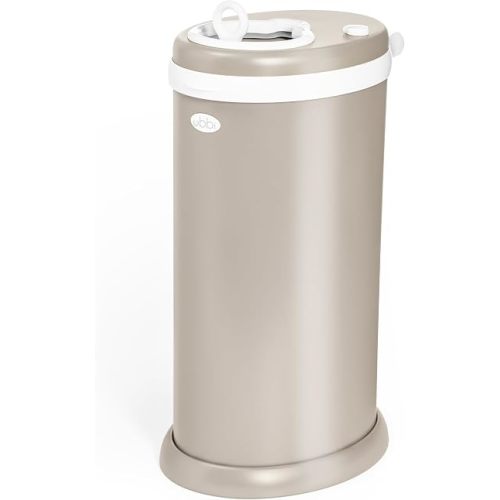 Ubbi Stainless Steel Diaper Pail, No Special Bags, Odor-Locking, Taupe