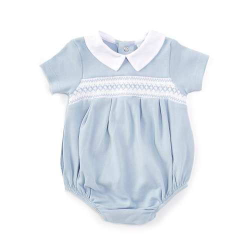 Edgehill Collection Baby Boys Newborn-9 Months Collared Neckline Short Sleeve Solid Smocked Bubble