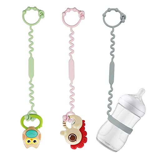 Toy Straps for Baby, Pacifier Holder Clip with self-Adjusting Bayonet, Pure Silicone Material Without BPA; Can be Used for teethers, Feeding Bottles, Toys, Baby Cribs, high Chairs(pink-3ps)