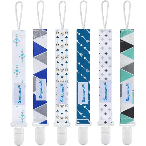 Smlpuame Pacifier Clips for Boys,6 Pack Stylish Binky Clips Strap,Paci Holder with Clip Lightweight Universal Fits Most Pacifiers Teether Toy Teething Ring Soothie,Baby Shower Gifts(Green & Blue)
