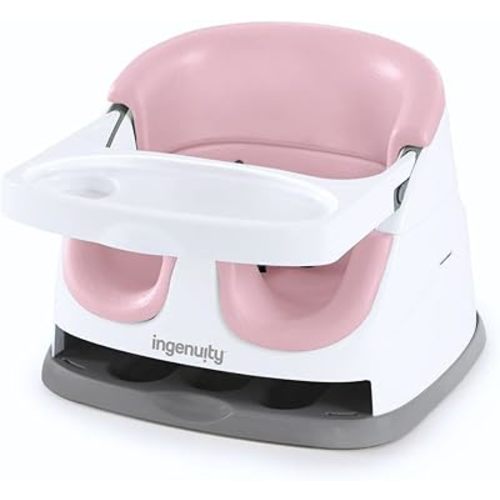 Ingenuity Baby Base 2-in-1 Booster Feeding and Floor Seat with Self-Storing Tray - Peony