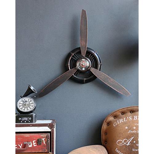 AOROTOE Metal Wall Decor Art Antique Airplane Propeller Aviation Wall Clock for Living Room Bedroom Rustic Wall Sculptures Brown 29.5×26.4 inches
