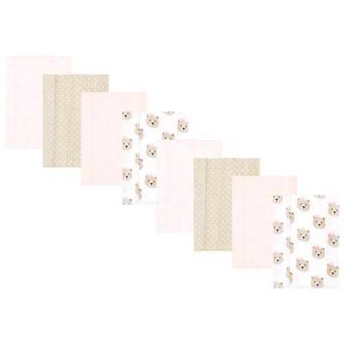 Hudson Baby Boys and Girls Cotton Poly Flannel Burp Cloths 8-Pack, Pink Taupe Bear, One Size