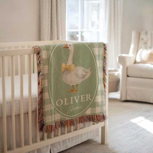 Personalized Goose Baby Blanket, Silly Goose Baby Blanket, Custom Name Blanket, Sage Nursery, Vintage Goose Baby Gift, Coming Home Blanket