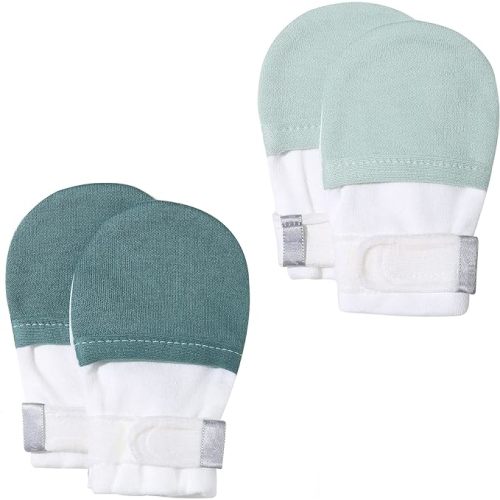 HAPIU Baby No Scratch Mittens Stay On, 100% Cotton Breathable, Adjustable Infant Gloves for Boys Girls, Newborn - 12 M