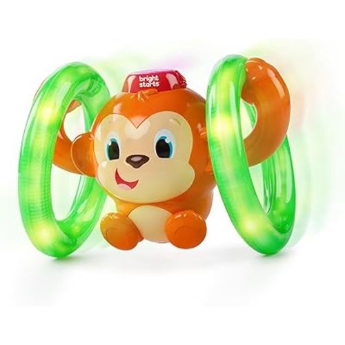 Bright Starts Roll & Glow Monkey Crawling Baby Toy with Lights and Sounds, Tummy Time Toy, 6 Months and up