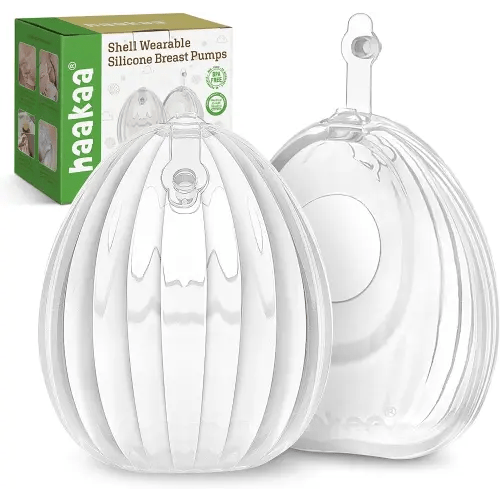 haakaa Shell Wearable Silicone Breast Pump - Silicone Hands Free Breast Pump - Passive Breast Milk Collector Shell for Newborns - Breastfeeding Essentials - 4oz/120ml,2 Count