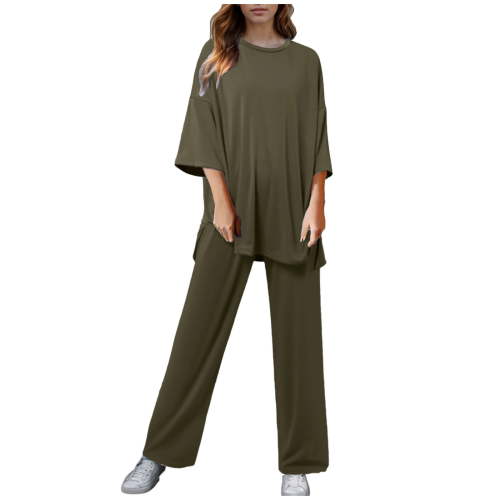 Plus Size Pajama Sets for Women – Cotton Loungewear, Relaxing Sleepwear for All Sizes Women 2 Piece Casual Short Sleeve Pullover Top And Wide Leg Pants Casual Suit Sportswear