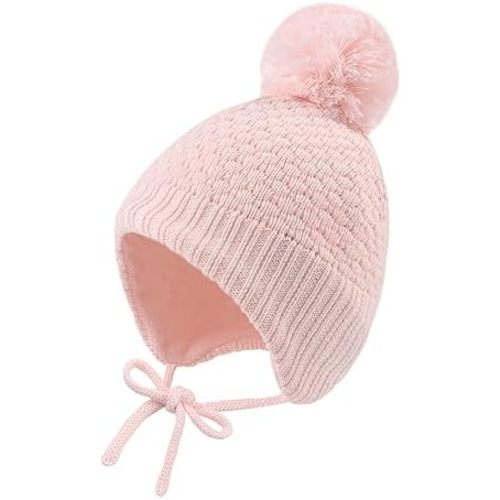 Baby Girl Winter Hats Fleece Lined Infant Beanie Hat for Boys Knitted Kids Earflap Beanis with Pompom 0-8 Years