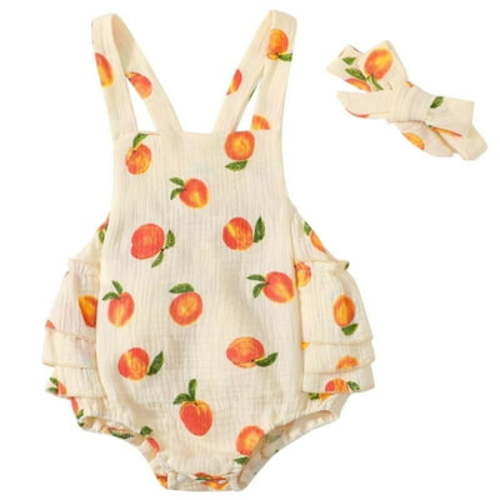 Mikilon Baby Girl Peach Print Rompers Soft Sleeveless Rompers Comfortable Breathable Rompers