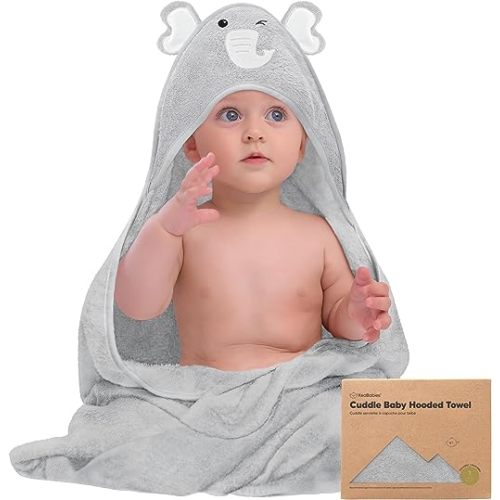 KeaBabies Baby Hooded Towel - Bamboo Baby Towel Organic Bamboo Towel - Infant Towels - Large Bamboo Hooded Towel - Baby Bath Towel with Hood for Girls, Babies, Newborn Boys, Toddler (Elephant)