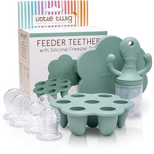 Little Twig Baby Fruit Feeder Pacifier Teether | Food Freezer Tray with Lid BPA Free Silicone Freezable Feeding Set for Breast Milk Ice Cubes, Food, Vegetable Purees