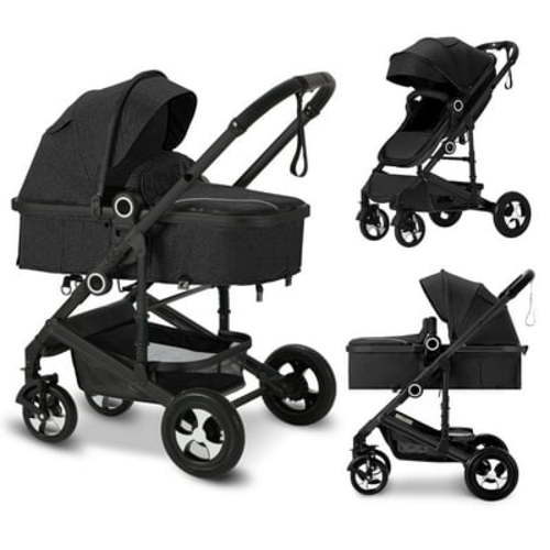 AILEEKISS 3-in-1 Convertible Baby Stroller, Folding Newborn Stroller with Big Seat, 21LB, Black
