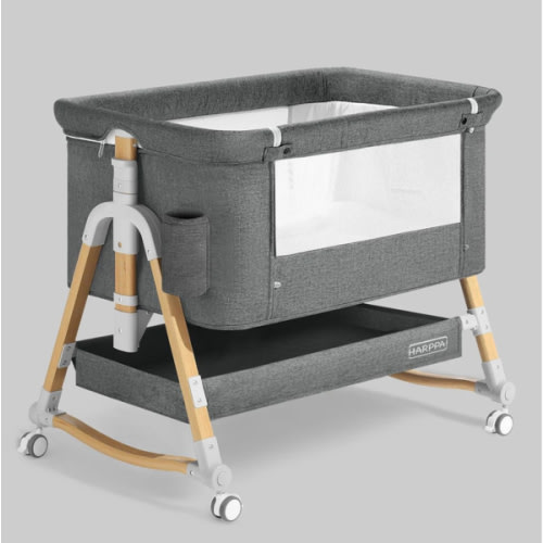 HARPPA Cuddly 3-in-1 Baby Bassinet Bedside Sleeper for Reflux | Attaches to Bed, Adjustable 5 Heights, Non-Toxic & CPSC Certified | Sturdy Aluminum Frame, Portable Wheels, Tool-Free Setup, Gentle Rocking | Perfect for Newborns, Infants, Small Spaces & Saf