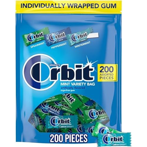 ORBIT Peppermint, Spearmint, & Wintermint Assorted Sugar Free Chewing Gum Bulk Pack, 13.4 oz 200-Piece Bag