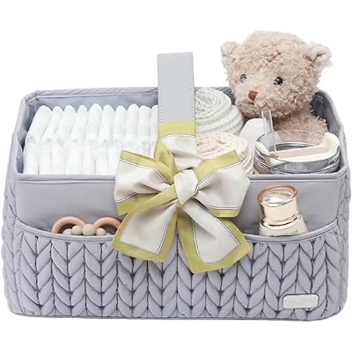 Luxurious Baby Diaper Caddy, Nursery Storage Basket for Newborn Boy and Girl, Travel Baby Basket for Diapers Baby Wipes, Organizer Tote Bag Storage Bin, Baby Shower Gifts (light gray)