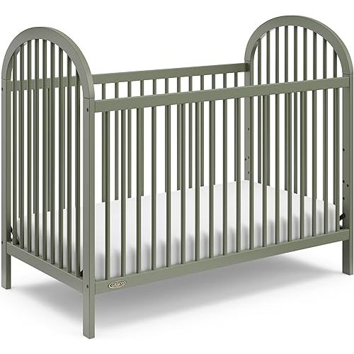 Graco Olivia Convertible Crib (Olive) – GREENGUARD Gold Certified, 100% Solid Wood, Fits Standard Crib Mattress, Converts to Toddler Bed and Daybed, 4 Adjustable Mattress Heights