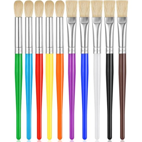 YGAOHF Kids Paint Brush Set, 10 Pcs Round and Flat, Easy Hold and Clean Toddler & Preschool Brushes for Acrylic, Oil, Watercolor, Washable Paint