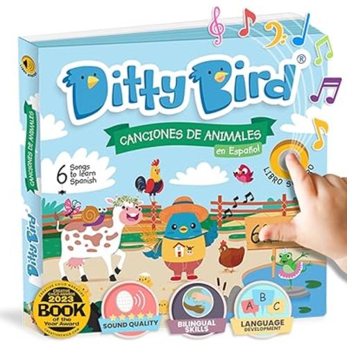 Ditty Bird Spanish Nursery Rhymes Book | Animal and Bedtime | Spanish Bilingual Musical Books for Toddler | Fun, Interactive Sound Books for Babies | Libro En Español para Bebés (Animal Songs)