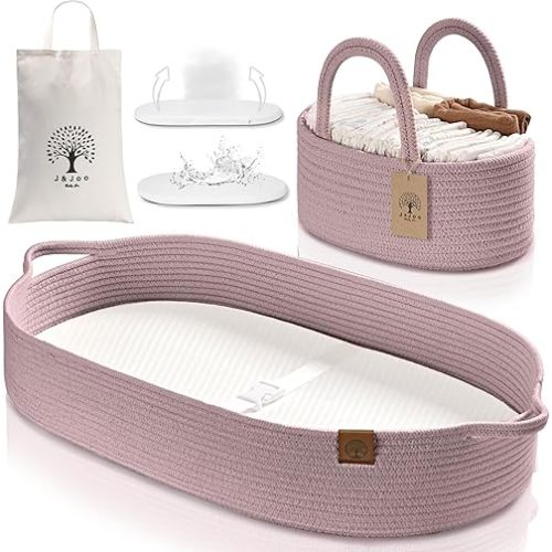 Baby Changing Basket Includes Diaper Caddy - Breathable & Waterproof Dual-Cover, Portable, Changing Pad for Dresser & Changing Table, Gift for Baby Shower, Cotton Rope Basket for Baby