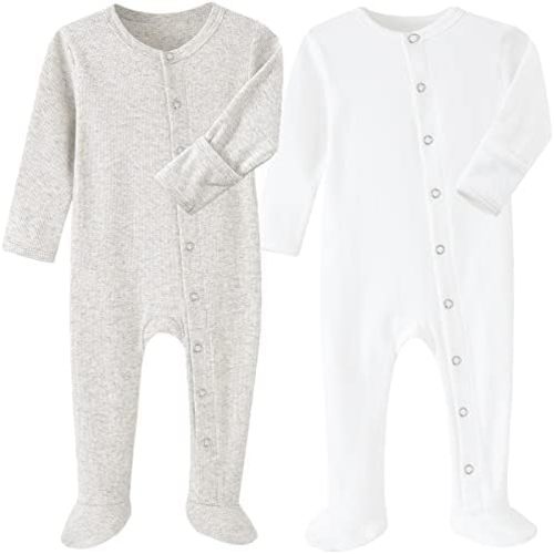 HahaNice 9 mos Baby Footed Sleeper with Mitten Cuffs Cotton Neutral Babys Snap Sleep and Play
