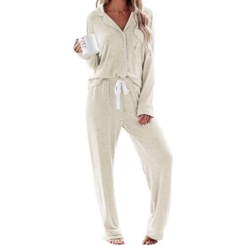Aamikast Women's Pajama Sets Long Sleeve Button Down Sleepwear Nightwear Soft Pjs Lounge Sets