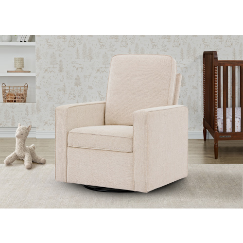Delta Children Noah Upholstered Swivel Glider with Stain-Resistant Performance Fabric- Greenguard Gold Certified, Almond