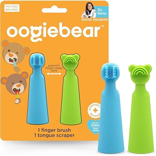 oogiebear Baby Finger Brush & Tongue Scraper - Gentle Oral Care, Soft Silicone, BPA-Free, for Infants & Toddlers