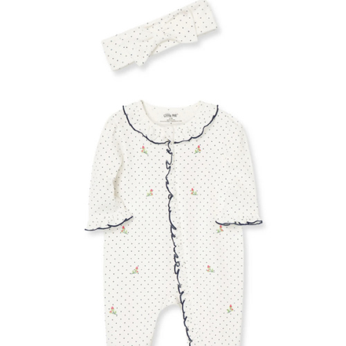 Rosebud 2-Way-Zip Footed One-Piece and Headband